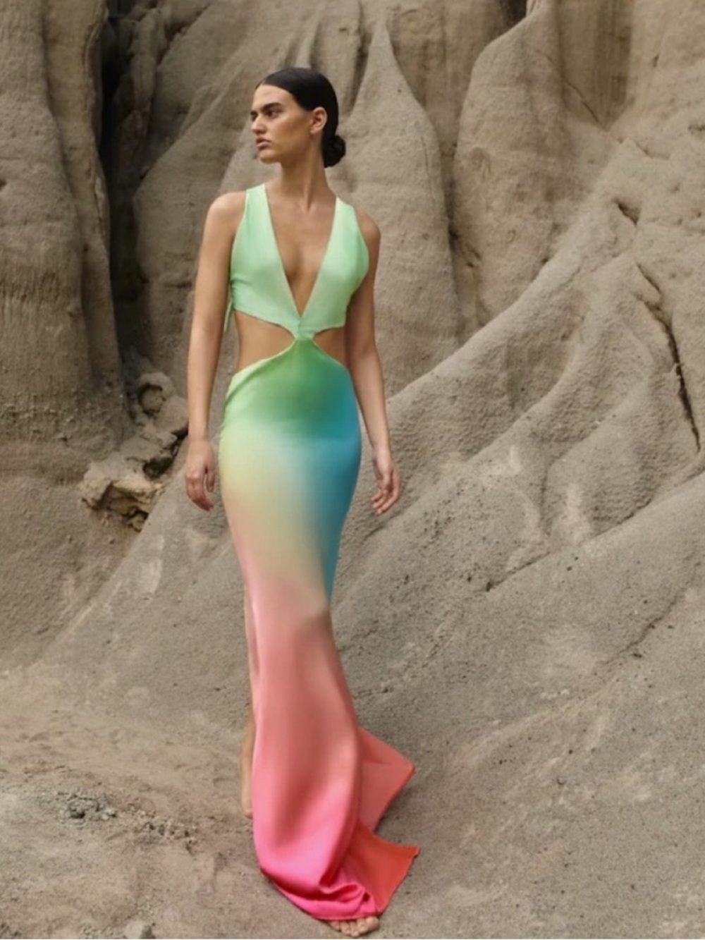 Baobab rafia maxi dress Collection Ombre Cutout Maxi Dress in Mint, Aqua, Pink
